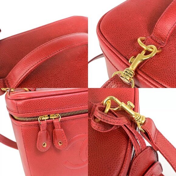 CHANEL CC Logo 2Way Vanity Hand Bag Caviar Skin Leather Red GHW Vintage - Picture 10 of 16